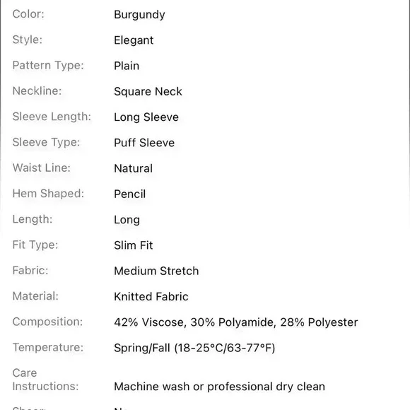 NWT Modely Puff Sleeve Knit Dress Without Belt Burgundy L-XL - Picture 5 of 5